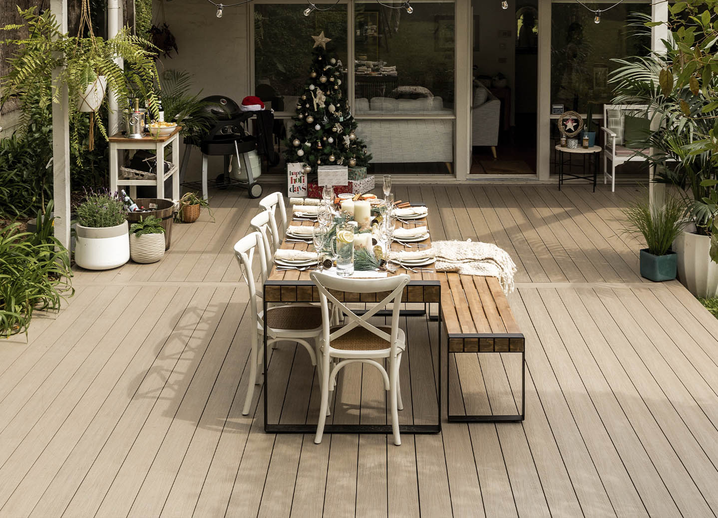 Christmas lunch on outdoor decking