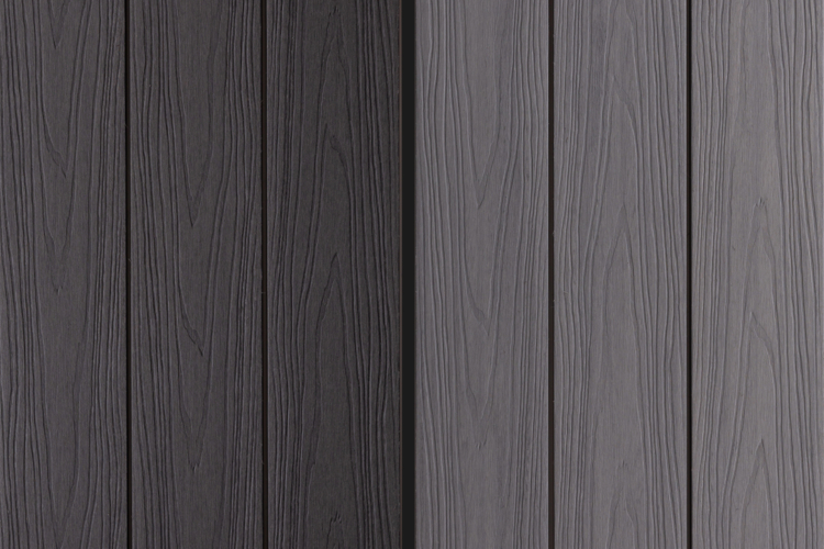 Grey and black wood planks on a wall.
