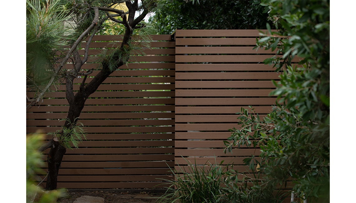 ekodeck fence screening gate leatherwood composite